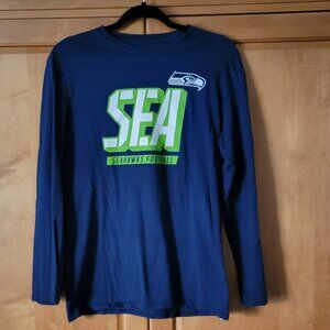 Men's Majestic NFL Seattle Seahawks Navy Crew Neck Long Sleeve Tee - M